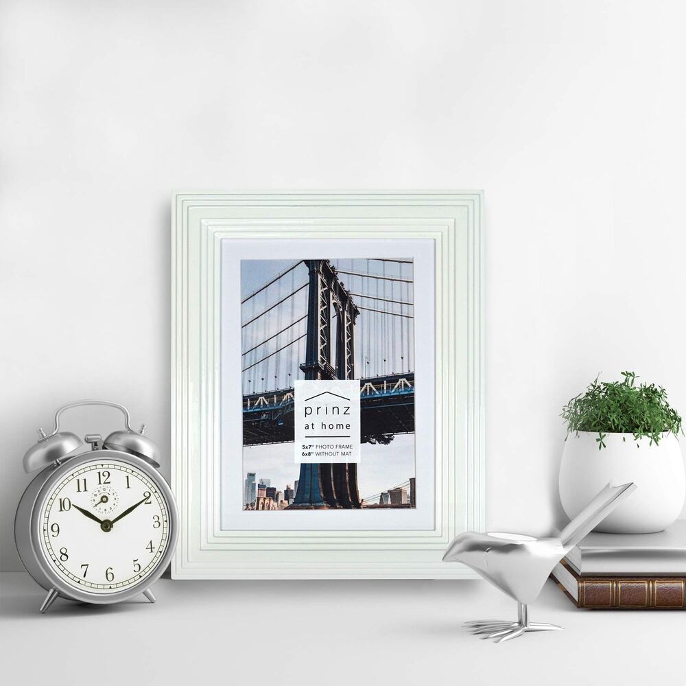 PRINZ Midtown High Gloss Molded Modern White Picture Frame for 5x7" Photo
